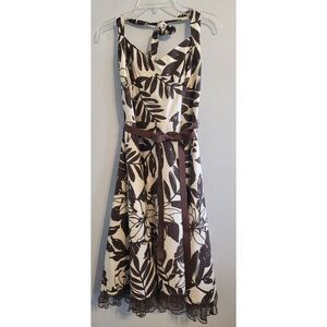 City Triangles Womens‎ Floral Size 9 Brown And White Halter Dress Ruffled Hem